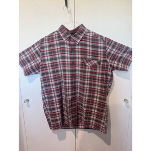 Men's KUHL Shirt, Large, Red & Gray Plaid short sleeve button down EUC